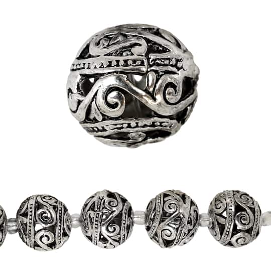 BP267 1 Sterling Silver 10mm Carved Filigree Bead 925 Sterling Silver Beads